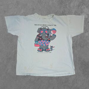 Vintage 1990 Elephant Beach Party Shirt Large Animal Print Funny Single Stitch